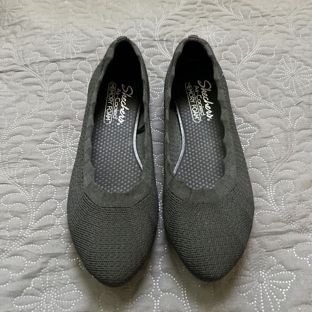 Skechers Cleo 2.0 Love Spell Black Slip-On Flats Stretch Fit SZ 9.5 Comfort Cool